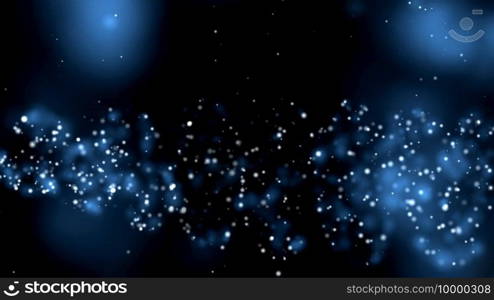 Blue dust particles floating over black