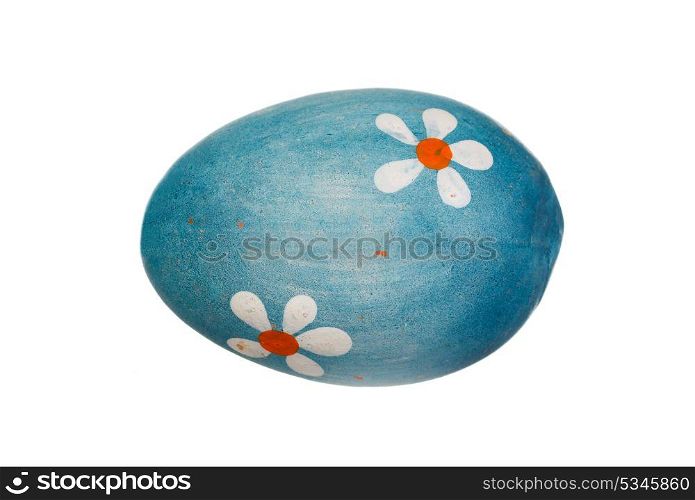 Blue Easter egg with flowers isolartes on a white background