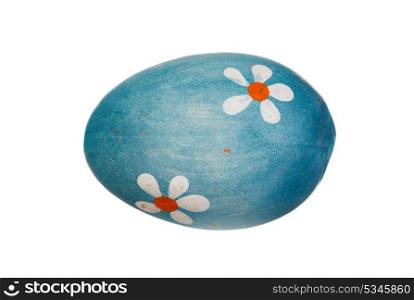 Blue Easter egg with flowers isolartes on a white background