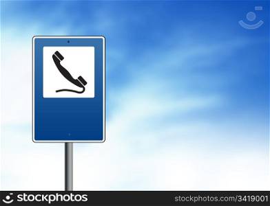 Blue Emergency Phone road sign on Cloud Background.