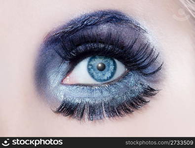 blue eye fashion makeup closeup macro winter black silver fantasy