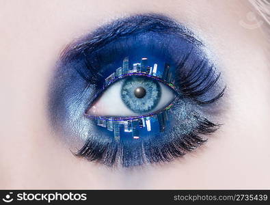 blue eye makeup closeup macro night city skyline eyelids fantasy nightlife metaphor