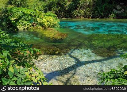 Blue Eye (water spring) with clear water summer view (near Muzine in Vlore County, Albania).