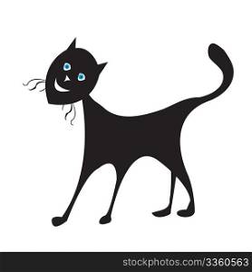 Blue eyes cat silhouette, isolated vector object on white background