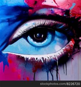 Blue eyes with colorful makeup 3d illustrated