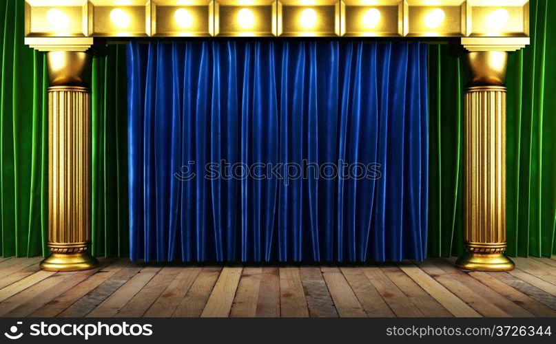 blue fabrick curtain on stage