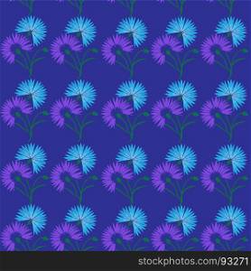 Blue flower cornflower isolated on white background. Cartoon centaurea cyanus illustration. Seamless pattern with blue flower cornflower isolated on white background. Cartoon centaurea cyanus illustration
