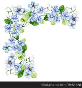 Blue forget me not spring flowers in bouquet for wedding. Decorative element for greeting card. Illustration. Blue forget me not spring flowers in bouquet for wedding. Decorative element for greeting card