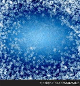 Blue frost winter background with white snowflakes