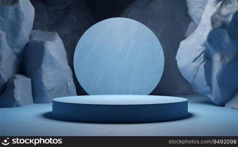 Blue geometric stone and rock shape background for product display