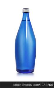 blue glass bottle water isolated on white with clipping path