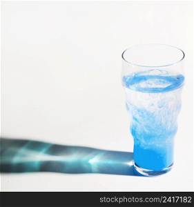 blue glass water with bright shadow white background