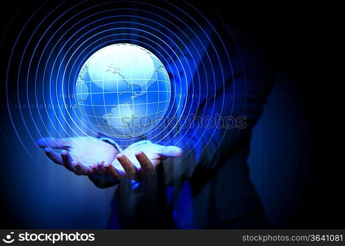 Blue global technology background with the planet Earth