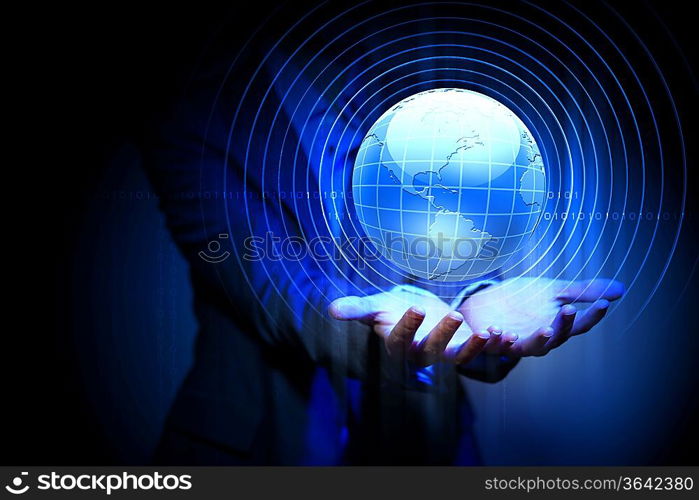 Blue global technology background with the planet Earth