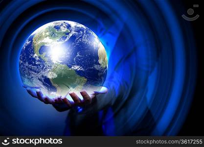 Blue global technology background with the planet Earth. Elements of this image furnished by NASA.