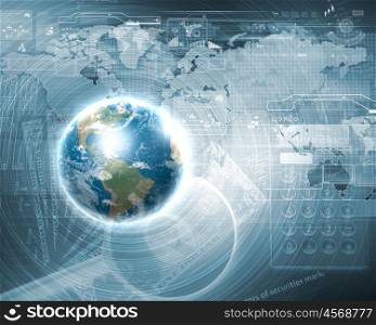 Blue globe on the digital technology background