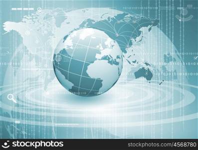 Blue globe on the digital technology background