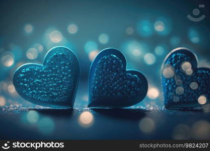 Blue glossy hearts background. Illustration Generative AI