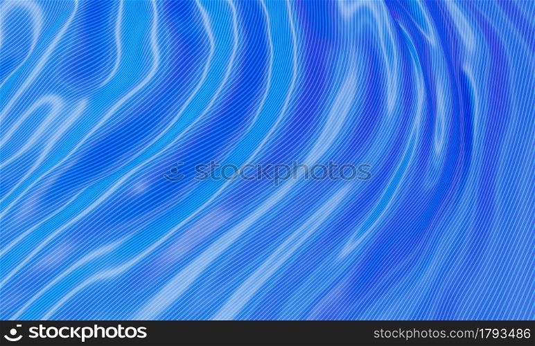 Blue glossy silk wavy awning background. Abstract and decorate wallpaper concept. 3D illustration rendering