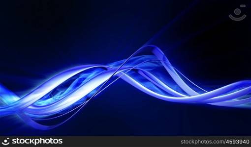 Blue glossy swirls with a glow on a black background.
