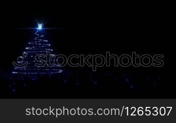 Blue Glowing Christmas Tree on black background
