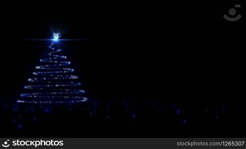Blue Glowing Christmas Tree on black background