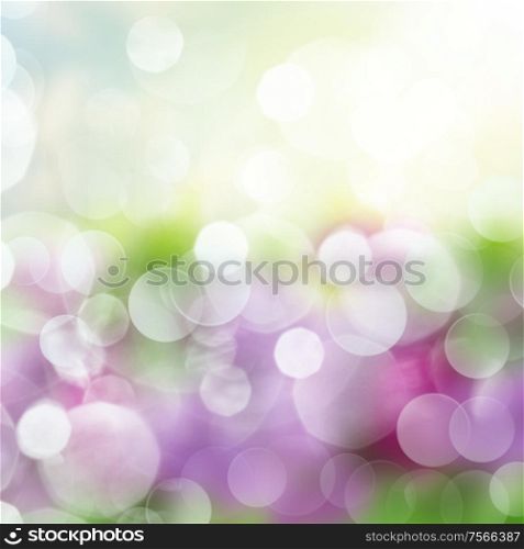 Blue, green and white festive garden background with light beams