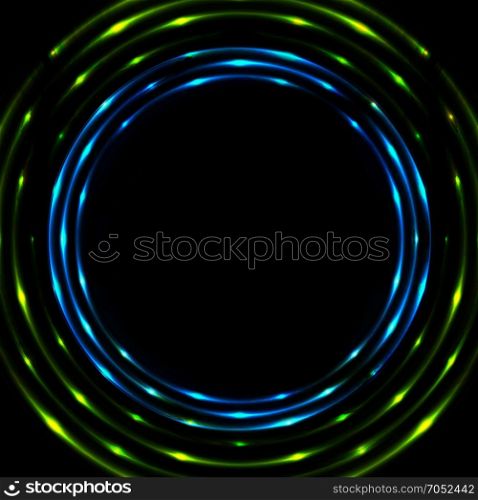 Blue green glowing circles design. Blue green glowing circles background