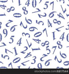 Blue Grunge Numbers Seamless Pattern on White Background. Grunge Numbers Seamless Pattern