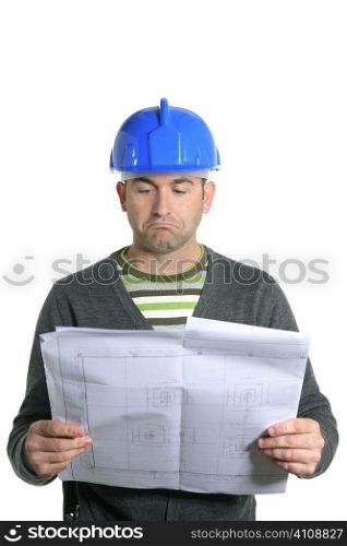 Blue hardhat foreman portrait on white background