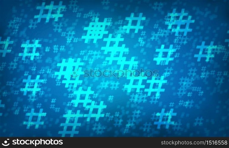 Blue hashtag random pattern background. Illustration.