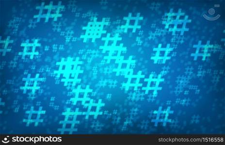 Blue hashtag random pattern background. Illustration.