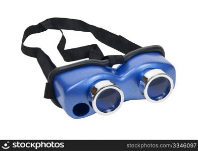 Blue headgear goggles that fit over the head for a magnified view - path included
