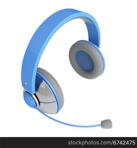 Blue headphones with mic isolated on white