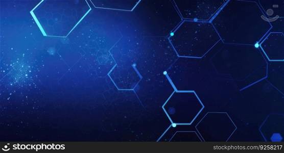 Blue hexagon technology abstract background. Generative AI AIG21.