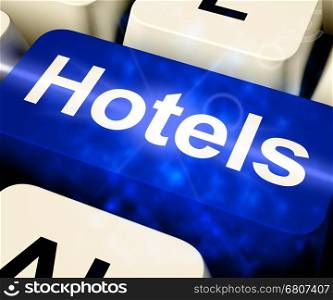 Blue Hotel Key For Travel And Room. Blue Hotel Key For Travel And A Room 3d Rendering