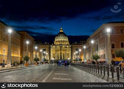 Blue hour on Saint Peter, Vatican, in Rome.