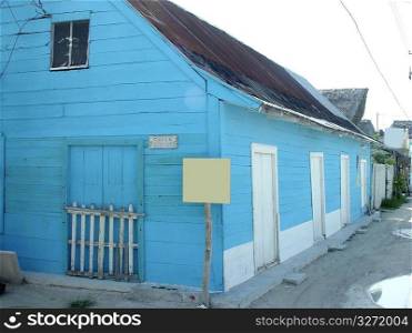 Blue house in caribbean island in Quintana Roo Mexico