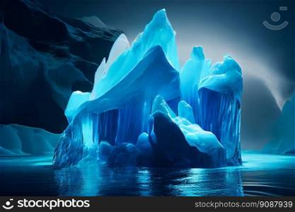 Blue Iceberg in Antarctica.  Global Warming Concept. Generative AI 