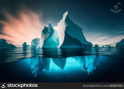 Blue Iceberg in Antarctica.  Global Warming Concept. Generative AI
