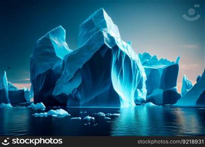 Blue Iceberg in Antarctica.  Global Warming Concept. Generative AI 