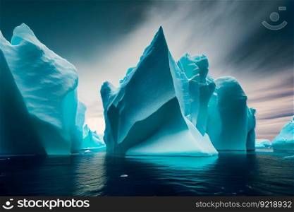 Blue Iceberg in Antarctica.  Global Warming Concept. Generative AI
