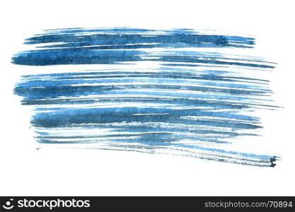 Blue ink brush strokes isolated on the white background
