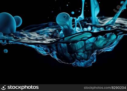 Blue ink dripping into water created with generative AI technology