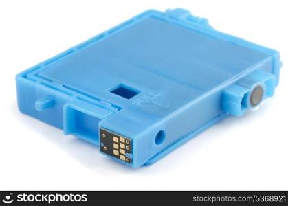 Blue ink printer cartridge isolated on white