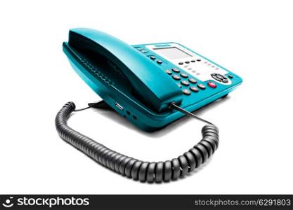 Blue IP office phone isolated on white background