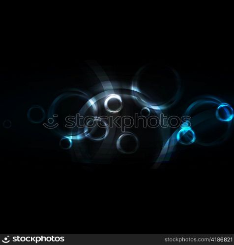 Blue iridescent rings on a black background. Eps 10