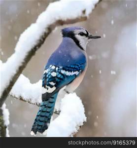 blue jay jay snow snowfall bird