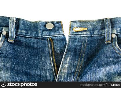 Blue Jean zipper with texture closeup view
