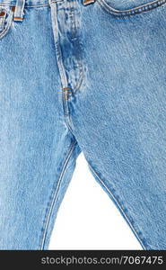 blue jeans close up on white background